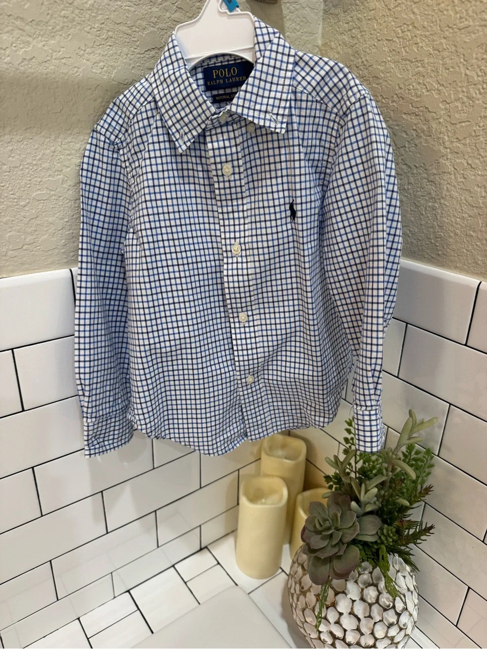 Ralph Lauren Boys White & Blue Check Button-Down Shirt